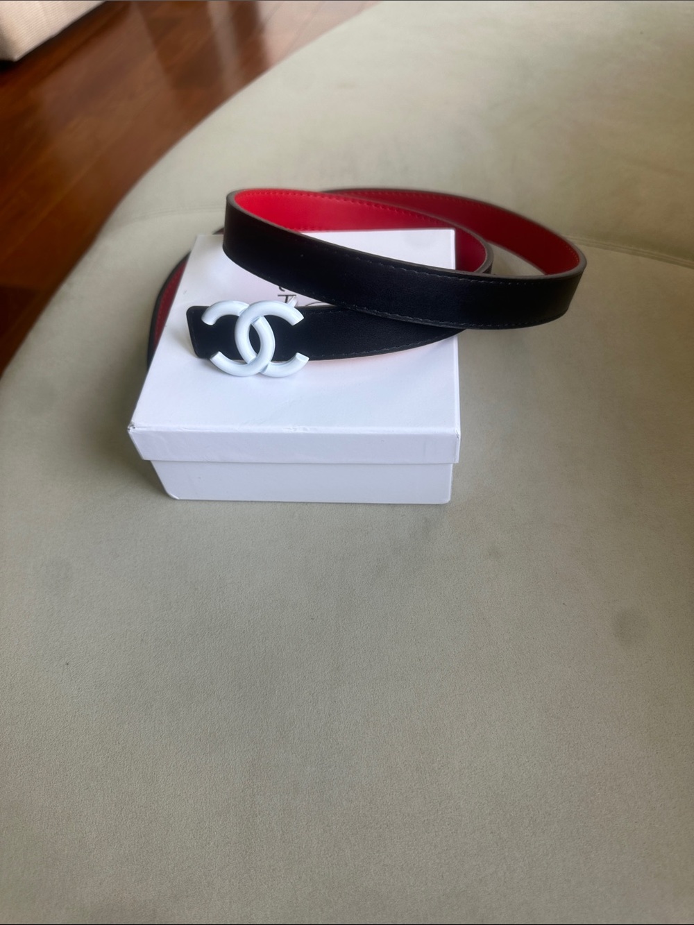 Black Belt with Red Interior and White CC Buckle